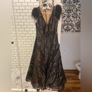 Mac Duggal Feather Sleeved A Line Formal Dress